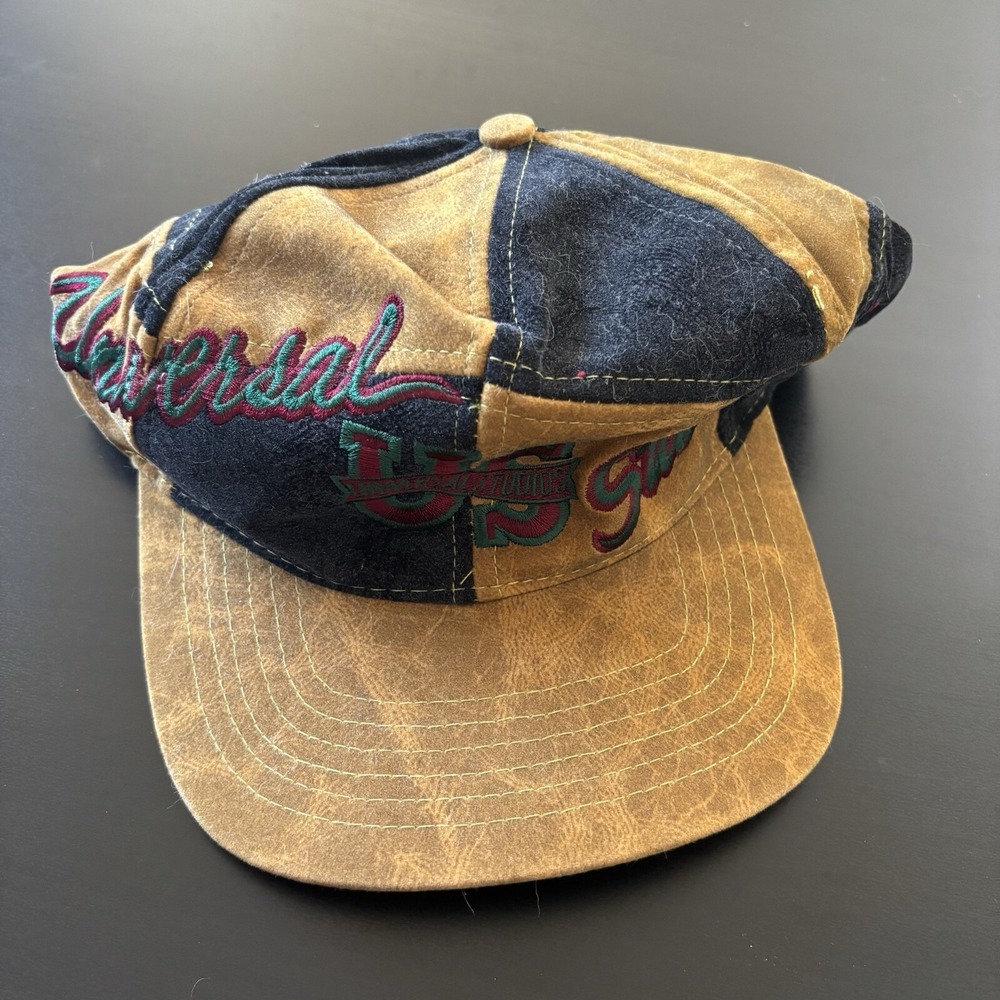 Vintage Universal Studios SnapBack Felt‎ Patchwork Hat Black Brown OSFM